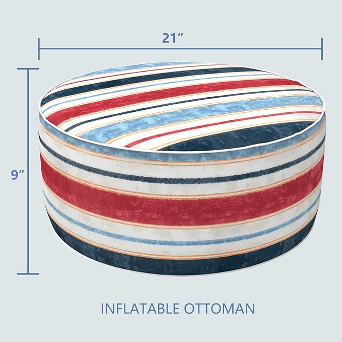 LVTXIII Inflatable Stool Ottoman Footrest with Handle, Decorative Fade-Resistant Foot Stool, Indoor or Outdoor Pouf for Home Garden and Camping Use, D21 x W 21 x H9, Stripe Red Blue-Ruum Studio Home