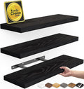 BAYKA Floating Shelves for Wall, Wall Mounted Rustic Wood Shelves for Bathroom, Bedroom, Living Room, Kitchen, Hanging Shelf for Books/Storage/Room Decor with 22lbs Capacity (Black, Set of 3, 15.7in)-Ruum Studio Home