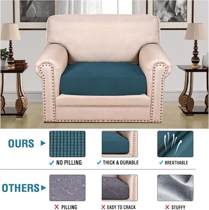 H.VERSAILTEX Super Stretch Individual Seat Cushion Covers Sofa Covers Couch Cushion Covers Slipcover Sets Thick Jacquard Textured Twill Fabric (1 Piece Chair Cushion Cover, Deep Teal)-Ruum Studio Home