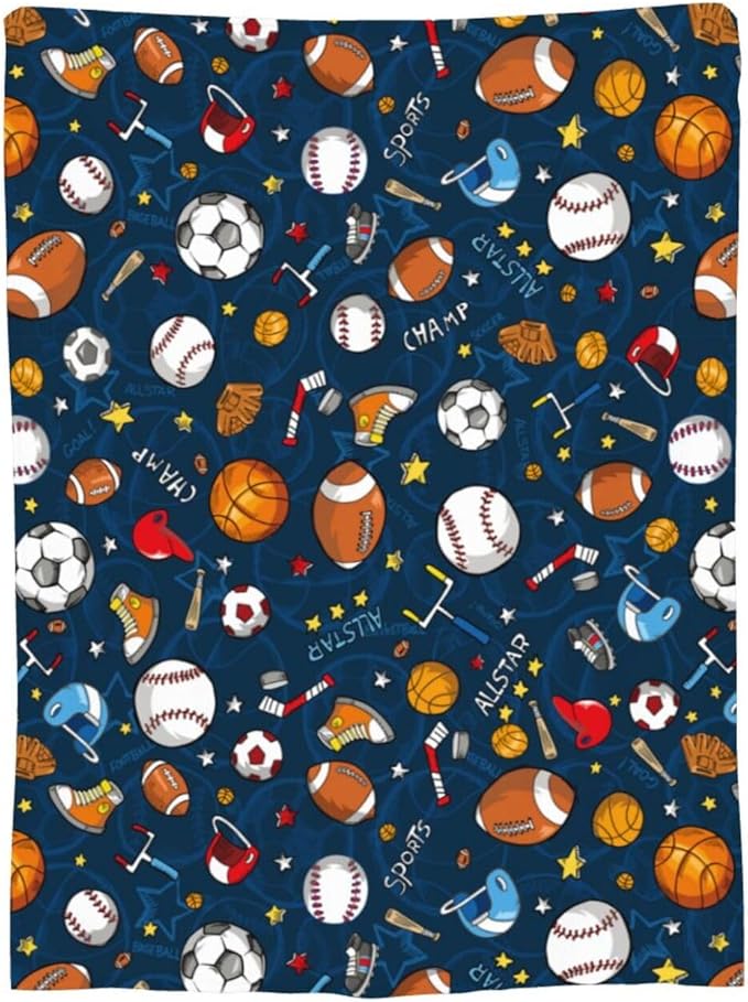 Baseball Football Basketball Sport Theme Throw Blanket 50x40 Inch Soft Fleece Blanket Men Women Gift for Kids Boys Girls for Party Couch Sofa Bed Deco Blankets-Ruum Studio Home