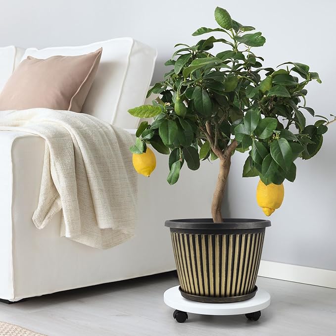 Planter-Pots-for-Plants-Indoor-Outdoor, 4 Pack 10 Inch Plastic Flower Pots with Saucer & Drainage Holes, Modern Garden Planters for Planting Medium Large Plants，Decorative Resin Garden Pots-Ruum Studio Home