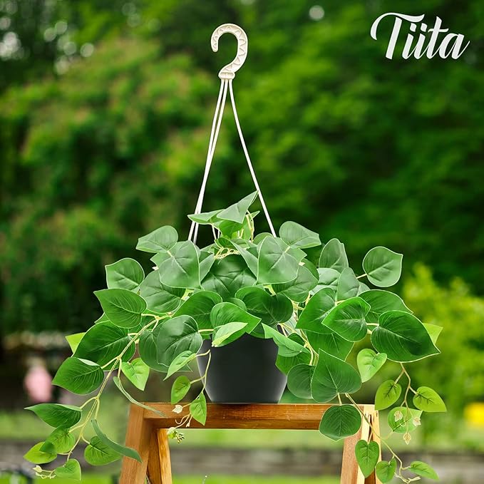 Tiita 2 Pack Fake Plants Artificial Scindapsus Aureus in Pots, Realistic Fake Greenery Potted Plants for Home Office Desk Window Sill Bathroom Bedroom Outdoor Indoor-Ruum Studio Home