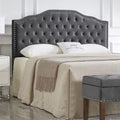 24KF Upholstered Button Tufted Queen/Full Size Headboard with Nailhead Trim, Soft Velvet Fabric - Dark Gray-Ruum Studio Home
