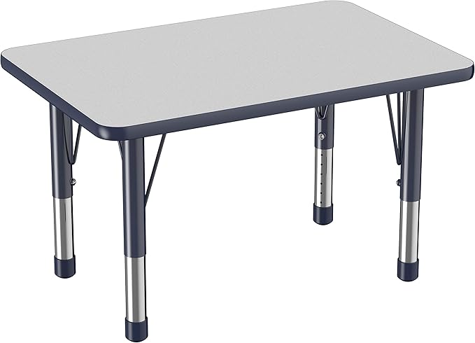 FDP Rectangle Activity School and Classroom Kids Table (24 x 36 inch), Chunky Toddler Leg, Adjustable Height 15-24 inches - Gray Top and Navy Edge-Ruum Studio Home