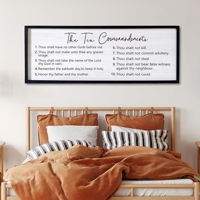 The Ten Commandments Rustic Bible Verse Framed Wall Art, 40''×15'' Positive Religious Christian Saying Sign for God Jesus Christ Prayer, Vintage Horizontal Holy Inspirational Catholic Scripture Decor-Ruum Studio Home