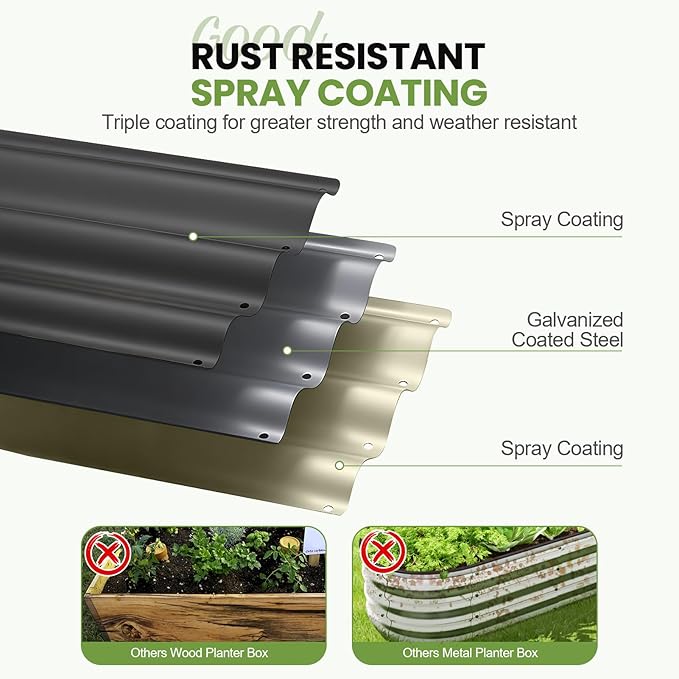 5-in-1 Adjustable Raised Garden Bed Kit | Galvanized Planter Boxes for Vegetables, Flowers | 12" Tall, Multiple Sizes (8x3x1ft, 9x2x1ft, 10x1x1ft, 6x5x1ft, 7x4x1ft) | Outdoor Metal Raised Bed, Grey-Ruum Studio Home
