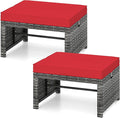 Tangkula 2 Pieces Patio PE Rattan Ottomans, Multipurpose Outdoor Footstool Footrest Additional Seating Side Table with Soft Zippered Cushions for Deck, Garden, and Yard (Red)-Ruum Studio Home