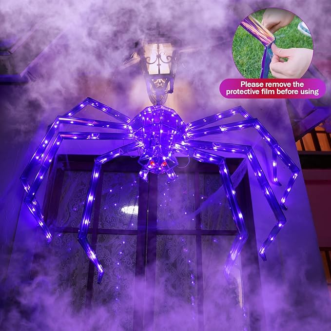 Prismatic Iridescent Giant Spider, 52" Pre-lit Large Outdoor Scary Prismatic Spider Decorations for Halloween 140 LED Light Up Giant Spider Outdoor Halloween Decorations for Garden, Yard, Porch-Ruum Studio Home