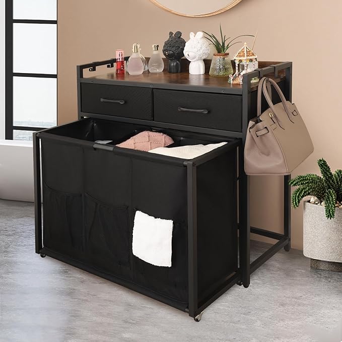 Rolling Laundry Sorter with wheels, Laundry Hamper 3 Section with shelf - 3 × 10.5 Gal (120L) Capacity, Laundry Basket with Drawers for Clothes-1 Storage Shelf, Laundry Organizer for Laundry Room-Ruum Studio Home