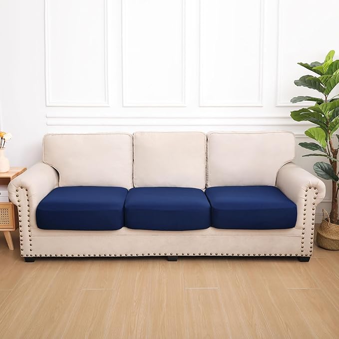 hyha Waterproof Couch Cushion Covers, Stretch Sofa Couch Seat Slipcover for Dog Washable, Non-Slip Waterproof Outdoor Cushion Covers for Patio Furniture Replacement (3 Pieces, Navy)-Ruum Studio Home