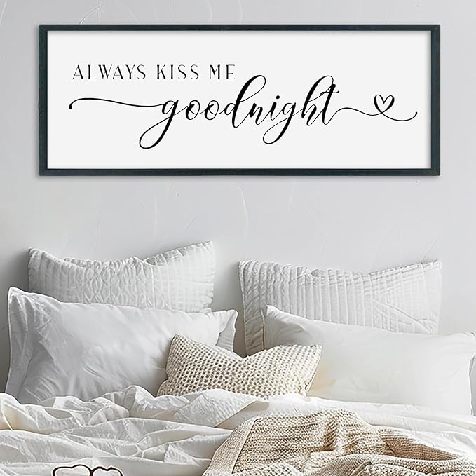 SRSZHIYUE Always Kiss Me Goodnight Sign Wall Decor Art for Master Bedroom Above Bed 40"×15" Large Wood Framed Wall Hanging (Black)-Ruum Studio Home