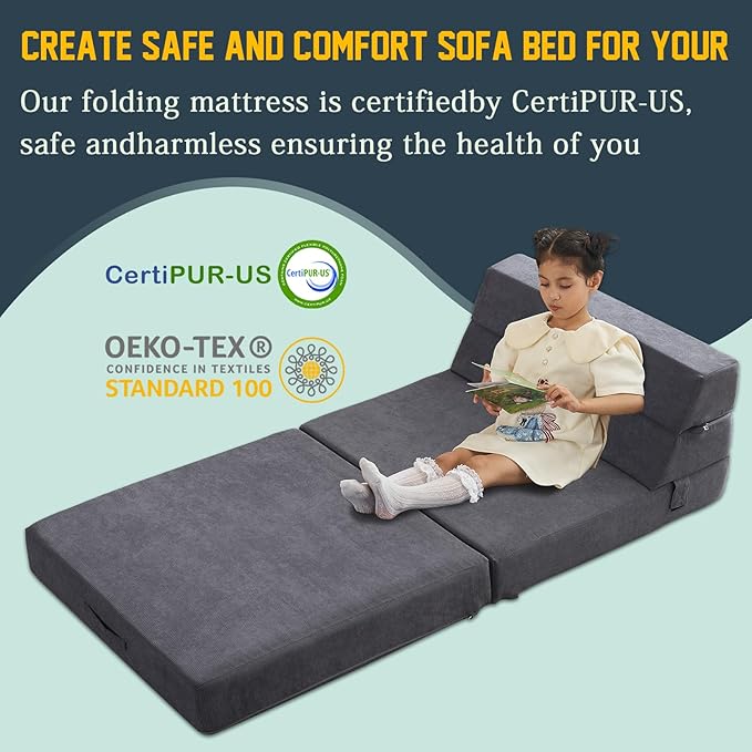 jela Foldable Sofa Bed Large Soft Foam Convertible Sleeper Chair Luxury Corduroy Fabric Fold Out Chair Bed Floor Couch with Back Support Floor Sofa for Living Room Bedroom (83"x33",Darkgrey)-Ruum Studio Home