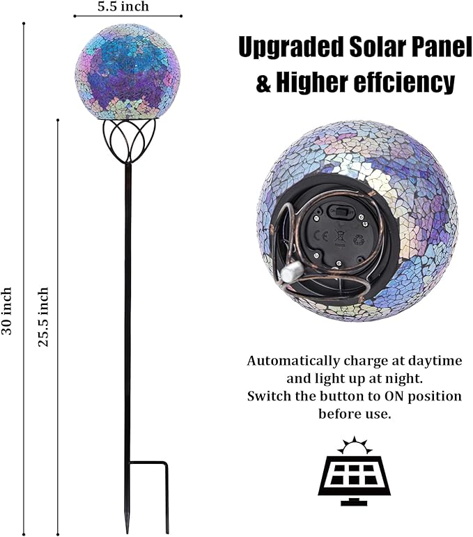 VCUTEKA Solar Lights Outdoor Garden Decor Mosaic Solar Garden Lights Waterproof Glass Ball LED Pathway Stake Light for Landscape Lawn Patio Yard Decoration Purple 6 inch-Ruum Studio Home