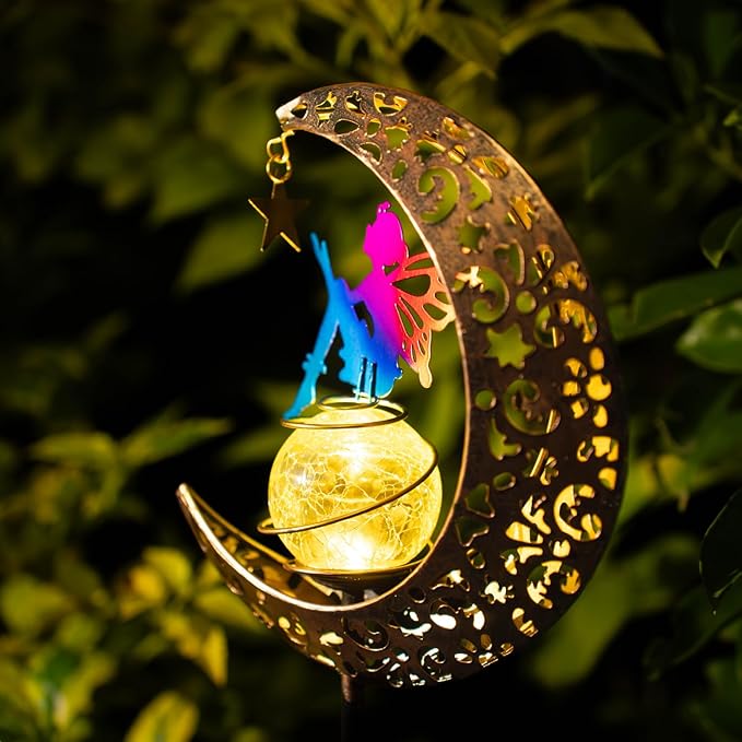 Moon Fairy Solar Garden Lights, Outdoor Decor Pathway Lights, LED Lawn Decor Lights - Gardening Gifts for Women(Moon Fairy Garden Lights)-Ruum Studio Home