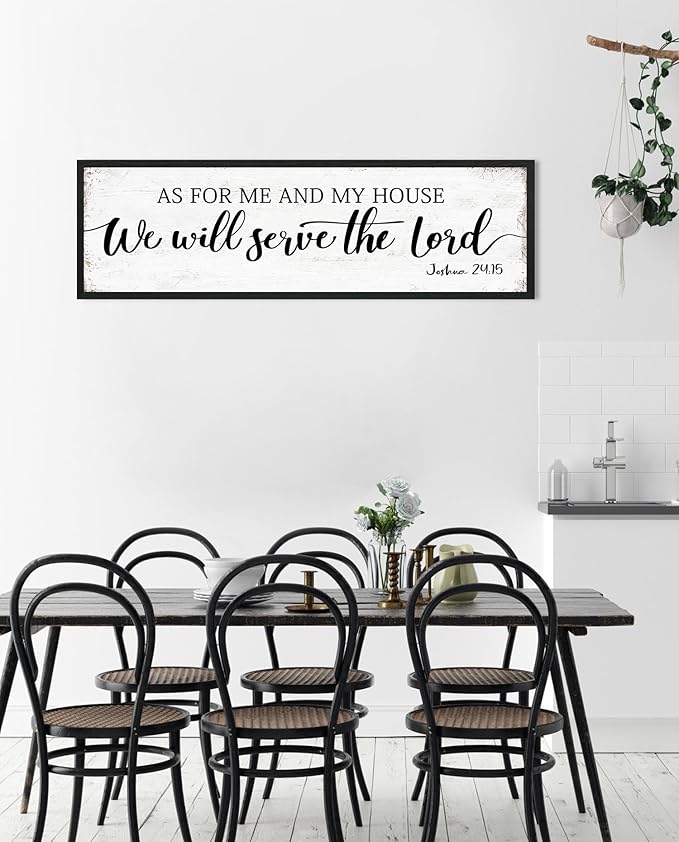 As for Me and My House We Will Serve the Lord Sign: Rustic Family Bedroom Signs Wall Decor Above Bed,Framed Country Wall Plaque Hanging Farmhouse Bible Verse Sign Christian Art Gifts 12" x 40"-Ruum Studio Home