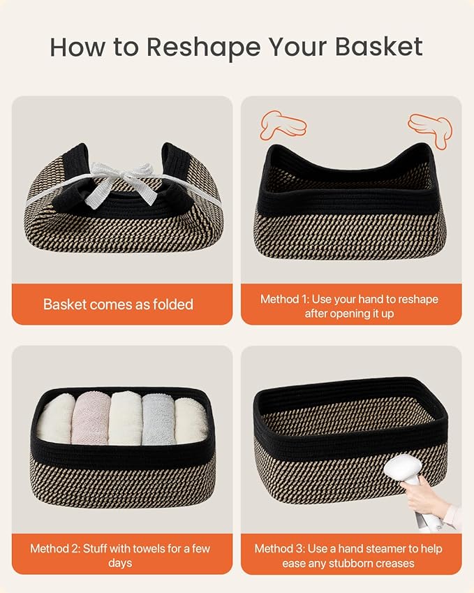 KALLAX Small Woven Basket, 13.5 x 9.5 x 5 Inches, Storage Basket for Organizing, Cute Small Rope Shelf Closet Cube Storage Bins Baskets for Shelves, Dog Toy Gift Baskets Empty, 3 Pack Black & Brown-Ruum Studio Home