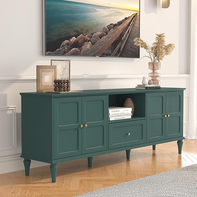 ARTPOWER 67'' Mid-Century Modern TV Stand with Storage Drawer and Doors, Long TV Stand with Adjustable Shelves for 75 Inch TV for Living Room, Bedroom, Green-Ruum Studio Home