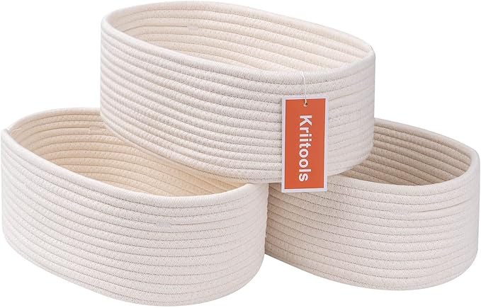Baskets&Bins for Shelf Storage Organizing/Cute Basket to Store and Organize Household Items/Woven Rope Basket for Living Room, Bedroom,Playroom,3 Packs Off White-Ruum Studio Home