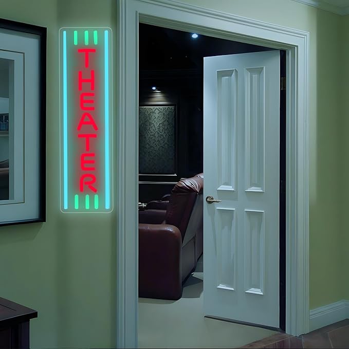 Theater Neon Sign Dimmable LED Movie Night Signs for Wall Decor Home Theater Accessories Sign Theater Room Neon Light for Movie Room Home Bar Decor Classic Cinema Style Light Gifts(16.8 * 4.8in)-Ruum Studio Home