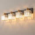 Modern Bathroom Vanity Light 4-Lights Black Gold Crystal Bathroom Wall Light Vanity Light Fixtures，28.34-inch Modern Minimalist Design-Ruum Studio Home