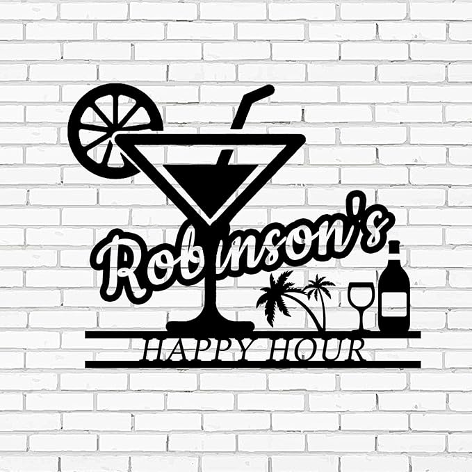 Happy Hour Metal Bar Sign - Personalized Wine Wall Art, Rustic Home Bar Decor, Custom Cocktail & Wine Themed Metal Signs for Indoor/Outdoor - MADE IN USA-Ruum Studio Home