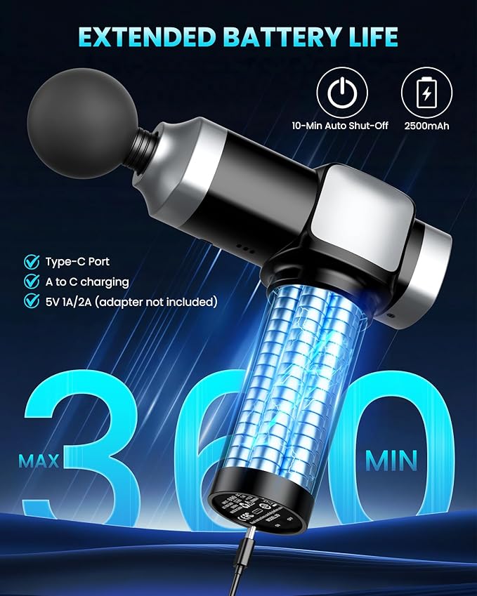 Deep Tissue Massage Gun, Portable Percussion Electric Muscle Massager for Pain Relief, Handheld Massagers with 30 Speeds & 6 Attachments for Back and Neck, Gifts for Men Women-Ruum Studio Home