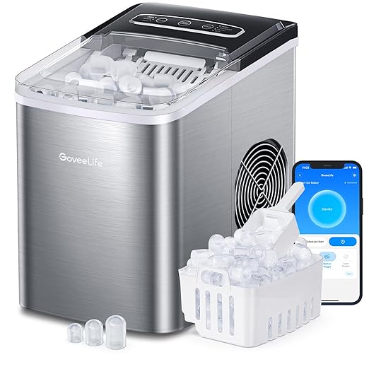 GoveeLife Smart Countertop Ice Makers, Portable Ice Maker Machine with Self-Cleaning, 6 Mins 9 Bullet Ice, 26lbs/24Hrs, Voice Remote for Home Kitchen Party Camping, with Ice Scoop Stainless Silver-Ruum Studio Home