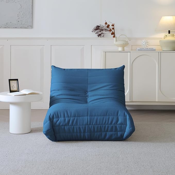 Luxury Sofa Couch Chair, Lazy Floor Seating, Fireside Bean Bag Chair, Ergonomic Tatami Sofa Lounger for Living Room, Bedroom, Office, Single Seat, Blue-Ruum Studio Home