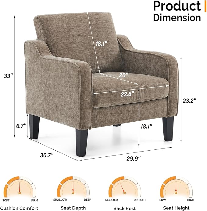 VINGLI Accent Chair for Living Room Chairs Light Brown Reading Chair for Bedroom Scooped Arm Chair Mid Century Modern Accent Chairs Upholstered Comfy Chair for Apartment, Waiting Room-Ruum Studio Home