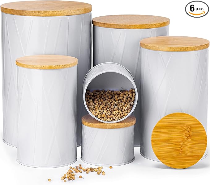 White Canister Sets for Kitchen Counter, Kitchen Canisters Set of 6, Flour and Sugar Containers, Coffee and Tea Storage, Modern Farmhouse Kitchen Decor-Ruum Studio Home