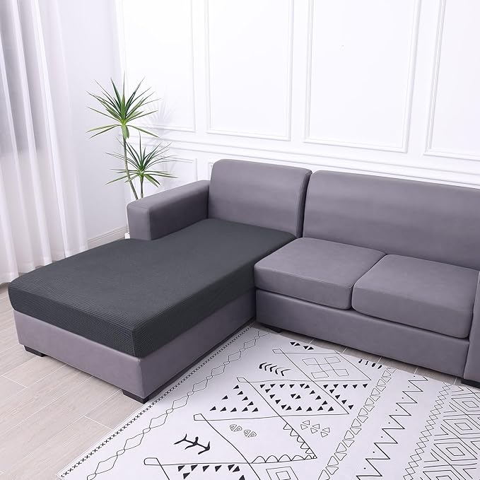 hyha Waterproof Couch Cushion Covers, Sectional Sofa Cushion Slipcovers L Shape, Thick Stretch Jacquard Fabric, Washable Chaise Lounge Cover with Elastic Bottom (1 Piece for Chaise, Grey)-Ruum Studio Home