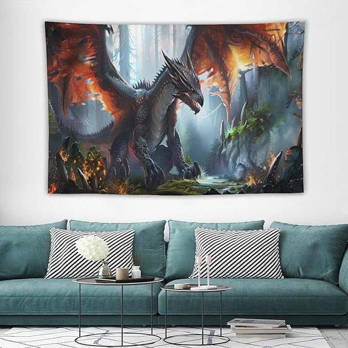 Dinosaur Tapestry Dragon Tapestries Fabric Wall Hanging Aesthetic Space Indoor Outdoor Wall Art Tablecloth Bedspread Decoration for Boy’s Bedroom Dormitory Living Room Home Decor 60"x90"-Ruum Studio Home