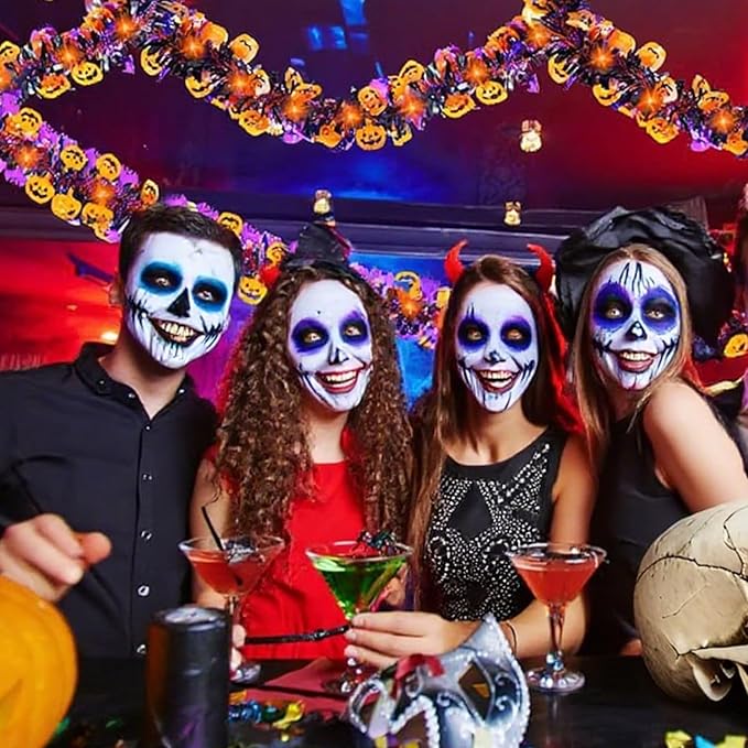 50 Ft Halloween Tinsel Garlands,Funny Pumpkin Purple Bats Shiny Metallic Twist Foil Tinsel Garland Hanging Holiday Decorations for Home Indoor Outdoor Festivities Party Decor-Ruum Studio Home