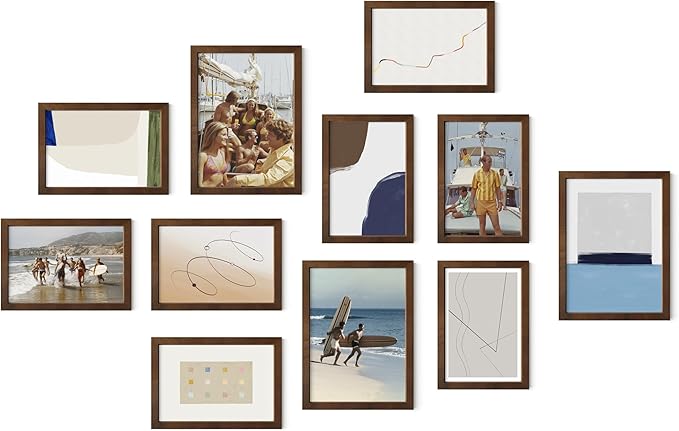 HAUS AND HUES Walnut Oak Wood Gallery Wall Tabletop Frames Made with Real American Oak and Shatter-free Plexiglass - Set of 11 (Eight 4x6, Three 5x7, Framed Walnut)-Ruum Studio Home