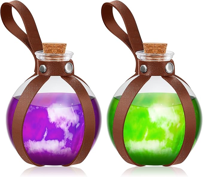 Patelai 2 Pcs Halloween Glass Potion Bottles with Belt Cork Renaissance Witch Costume Accessories Witch Props Potion Bottle for Halloween Party Decor Cosplay DIY Crafts Gift (Brown)-Ruum Studio Home