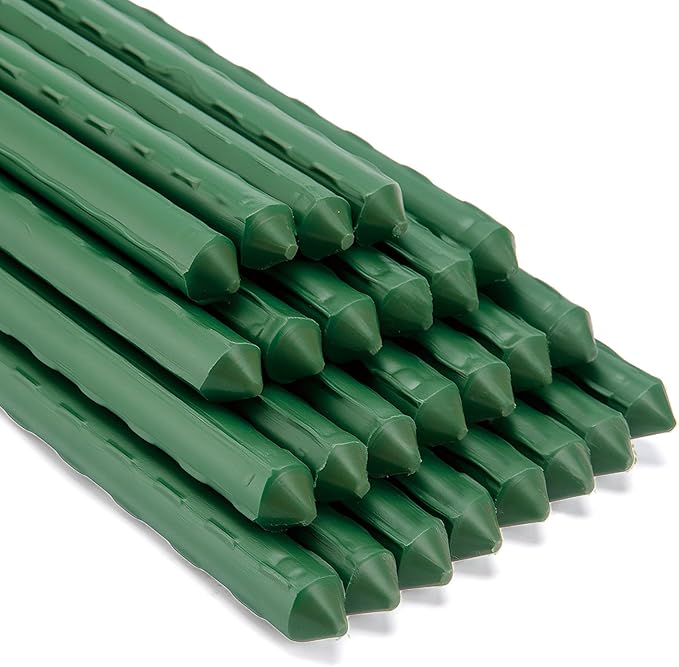 Premium Garden Stakes 58 Inch 5ft 25 Pack, Heavy Duty Tomato Plant Stakes for Outdoor Plants, Rust Resistant Metal Garden Poles and Sticks for Vegetables, Flowers, and Climbing Plants (green, 58 Inch)-Ruum Studio Home