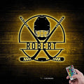 Hockey LED Metal Wall Art – Sports Custom Name Sign Light Up with Helmet and Sticks, Ice Hockey Room Decor for Players, Fans, Coaches-Ruum Studio Home