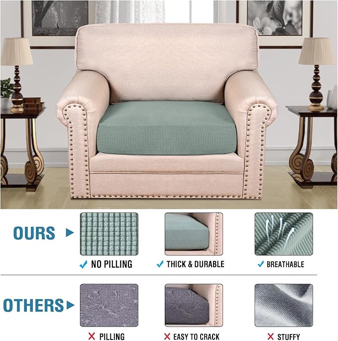 H.VERSAILTEX Super Stretch Individual Seat Cushion Covers Sofa Covers Couch Cushion Covers Slipcover Sets Thick Jacquard Textured Twill Fabric (1 Piece Chair Cushion Cover, Sage)-Ruum Studio Home
