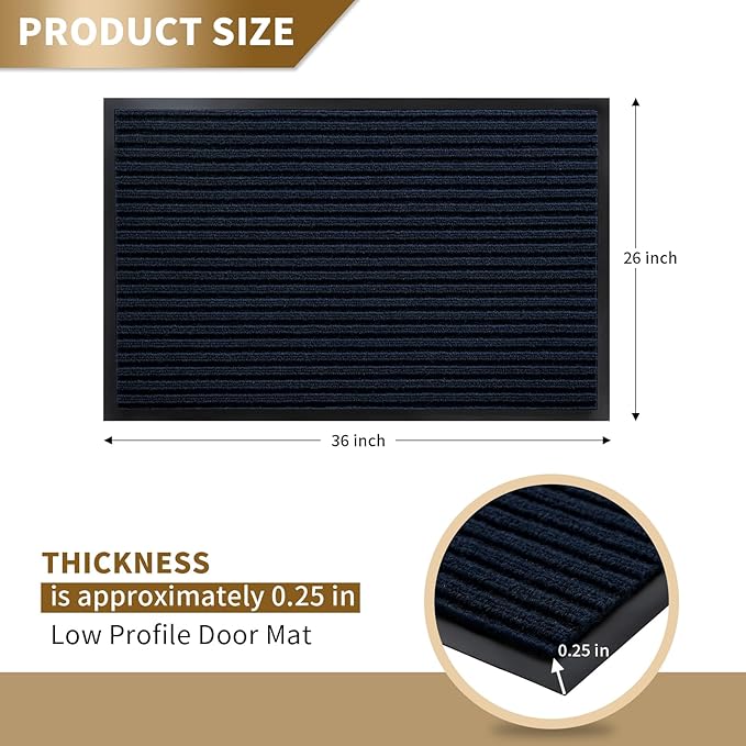 Yimobra Front Door Mat Outdoor Indoor Entrance, 100% Waterproof All-Season All Weather Doormat, Welcome Matt Outside Entry, Non Slip, Low Profile, Heavy Duty Patio Porch Floor Mats,36 x 24,Navy Blue-Ruum Studio Home