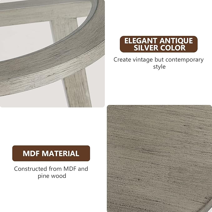 COSIEST 2-Tier End Table with Tempered Glass Top, Round MDF Side Table with Storage Shelf, Modern Wood Accent Table for Bedroom Living Room Home Office, Antique Silver-Ruum Studio Home