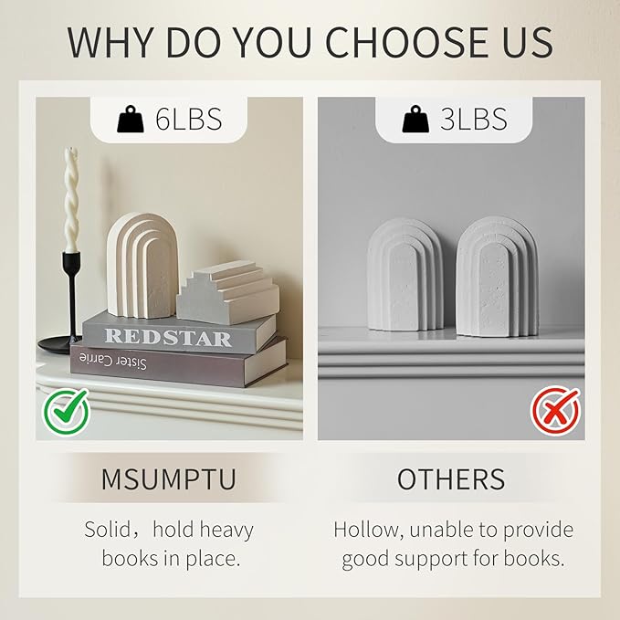 Decorative Bookends for Shelves, Set of 2 Book Ends for Heavy Books, Layered Arch Design Beige Bookend-Ruum Studio Home