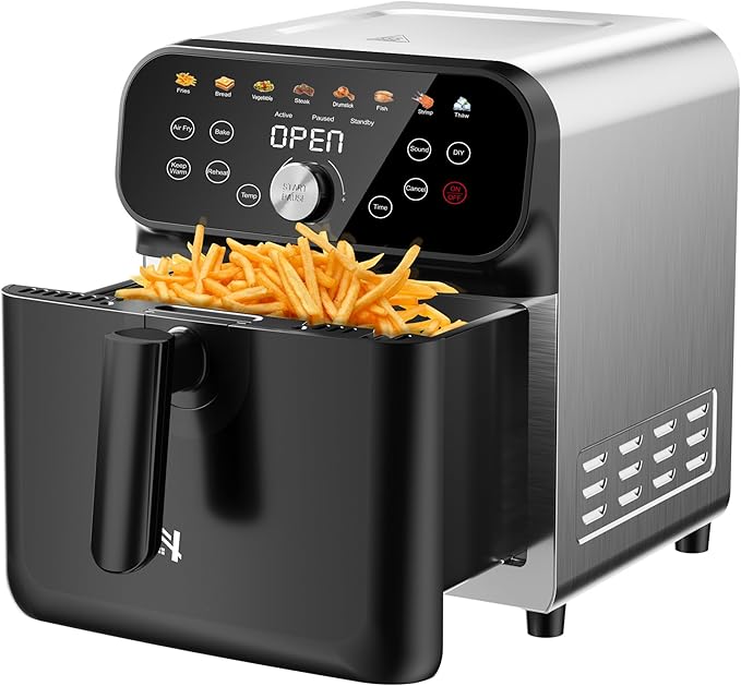 6QT Air Fryer Oven with LED Digital Touchscreen, 12 Preset Cooking Functions Air fryers, Bake, Reheat, Keep Warm, Nonstick and Dishwasher-Safe Basket, Stainless Steel/Black-Ruum Studio Home