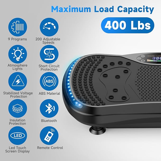 Vibration Plate Exercise Machine for Lymphatic Drainage, Vibration Machine for Full-Body Weight Loss Shaping, Vibrate Fitness Platform 400 Lbs & 200 Adjustable Speeds for Women Men Home Gym-Ruum Studio Home