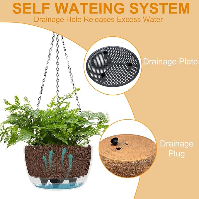 2 Packs Hanging Planters Basket for Outdoor Plants, Solar Powered Self Watering Bronze Round Plastic Flower Pots with Drainer for Balcony Patio Garden Outdoor Decoration-Ruum Studio Home