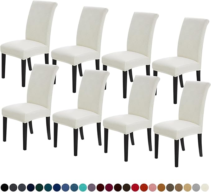 Joccun Dining Chair Slipcovers Set of 8, Stretch Dining Room Chair Covers, Washable Parsons Chair Cover, Ivory, 8 Pack-Ruum Studio Home