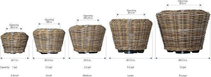 Rattan Kobo Indoor Outdoor Planter Basket with Plastic Pot Medium 35 Gallon Soil Capacity-Ruum Studio Home