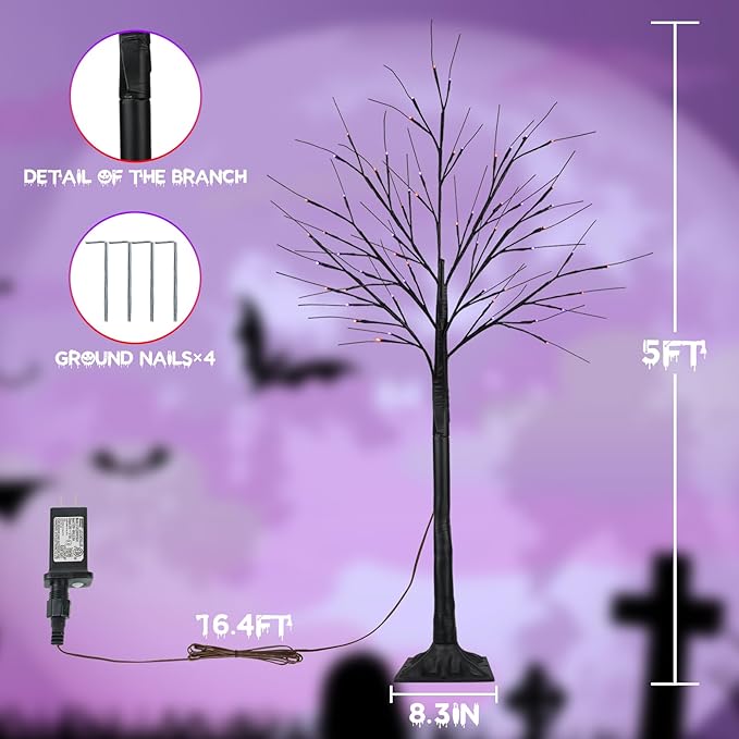 2Pack 5FT 200LED Black Halloween Tree Lights, Timer Function Lighted Black Trees with Purple and Orange Lights, Spooky Trees Light for Indoor Outdoor Halloween Decorations-Ruum Studio Home