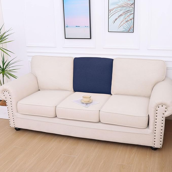 hyha Waterproof Couch Cushion Covers for Pets, Non Slip Sofa Seat Cover for Dogs Washable, Soft Thick Stretch Jacquard Fabric, Sofa Slipcovers with Elastic Bottom (1 Piece for Backrest L, Navy)-Ruum Studio Home