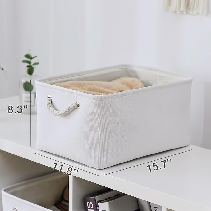 TheWarmHome Storage Basket for Gifts Empty - Large 3 Pack 15.7x11.8x8.2 inch Storage Basket for Organizing with Handles, Canves Storage Bins for Organizer Closet Toy Cubes Gift (White)-Ruum Studio Home
