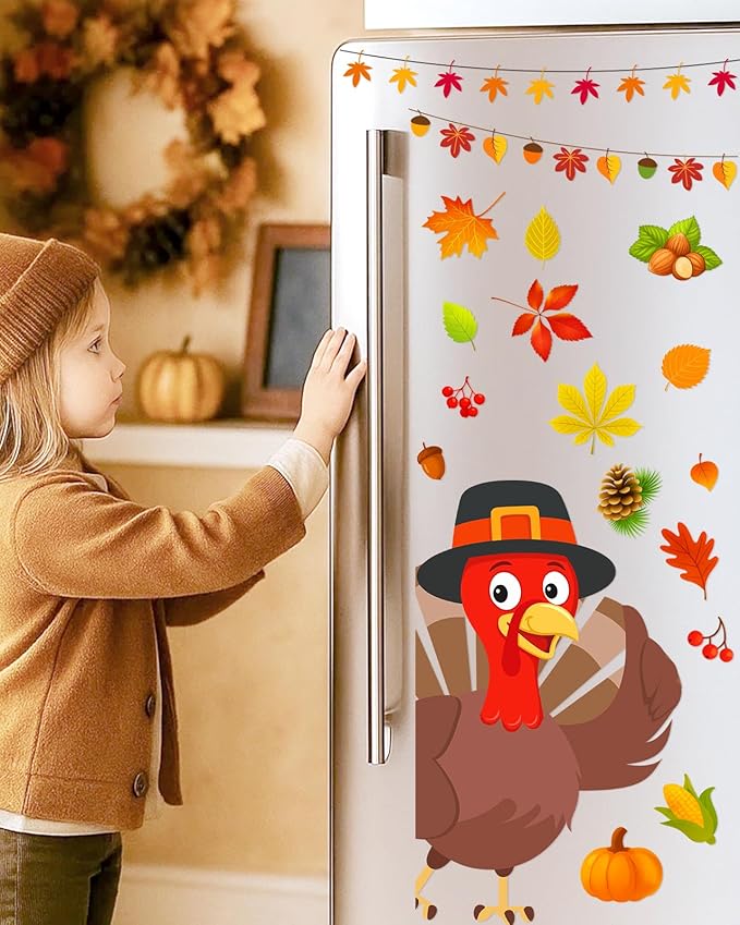 Thanksgiving Window Clings - 9 Sheets 114 Pcs Thanksgiving Decorations for Fall Autumn Harvest Home Party, Pumpkin Leaves Turkey Acorns Stickers for Glass, Double-Sided Static Window Decals-Ruum Studio Home